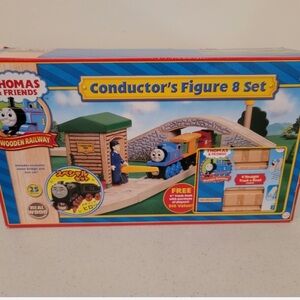 Thomas Wooden Railway Rare Metallic Hiro Conductor Figure 8 Set New in Box